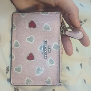 Coach Pink and Red Heart Card Holder